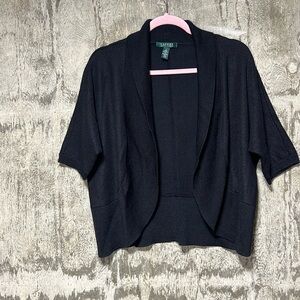 Ralph Lauren Black Open-Front Short Sleeve Cardigan